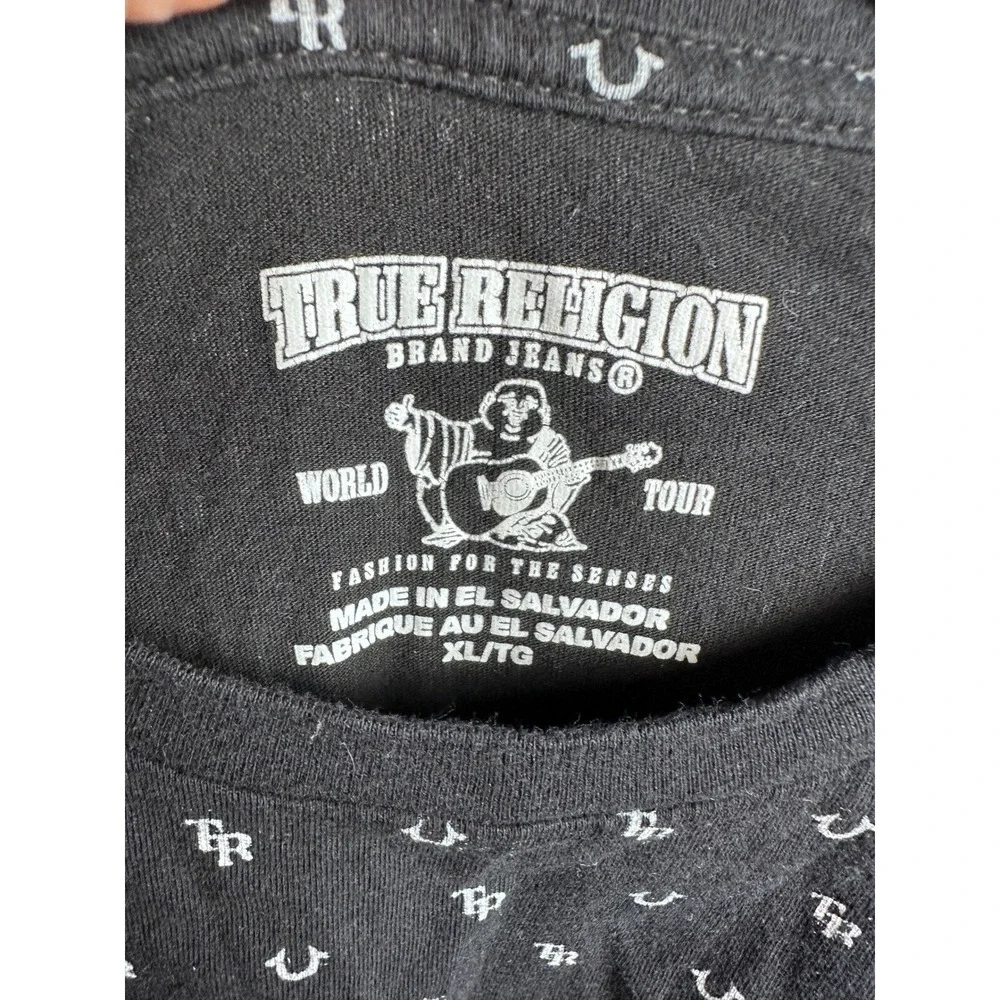 True Religion Graphic Print T-Shirt All Over Logo Black XL/TG